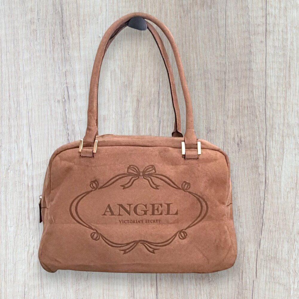 Victoria’s Secret Angel Faux Suede Y2K Shoulder Bag Brown Logo Bow Satchel